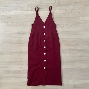 SLY TOKYO Maroon Button Midi Pinafore Dress